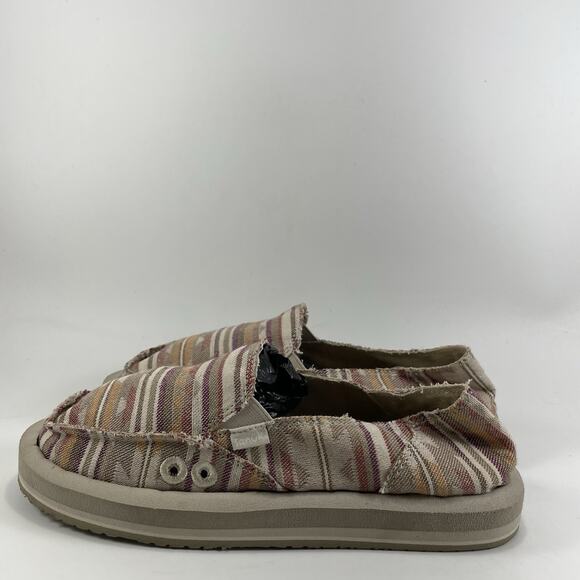 Sanuk Donna Slip On Casual Canvas Sneakers Womens Size 8 Striped Beach Surfer - Picture 3 of 9